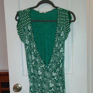 Vintage Floral Wrap Dress - M - Green